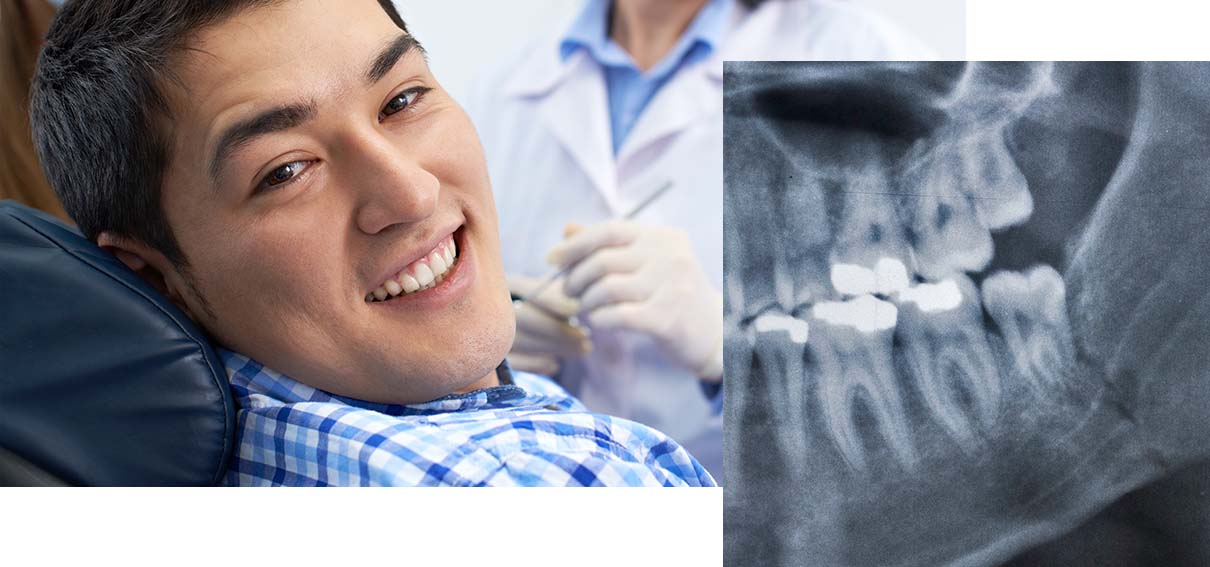 Man smiling. Inset photo of an X-ray.